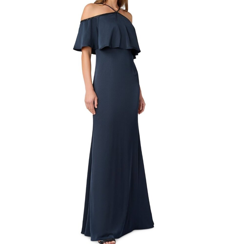 Aidan Mattox Women's Cold Shoulder Gown Blue Size 14 some beads missing